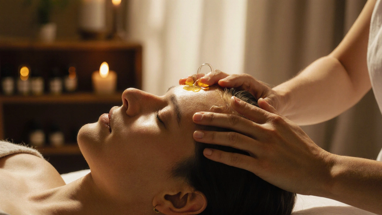 Mains douces massant délicatement le cuir chevelu d&#039;une personne en détente.