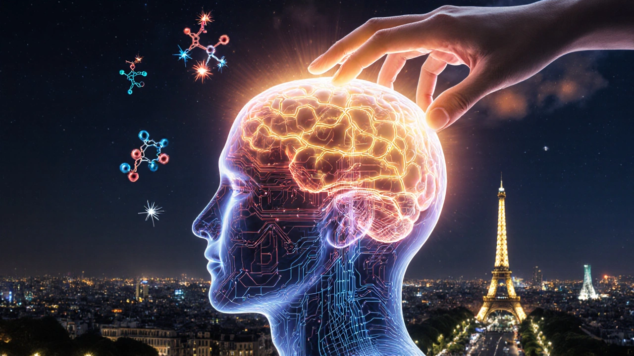 Représentation artistique du système nerveux apaisé par un massage crânien.