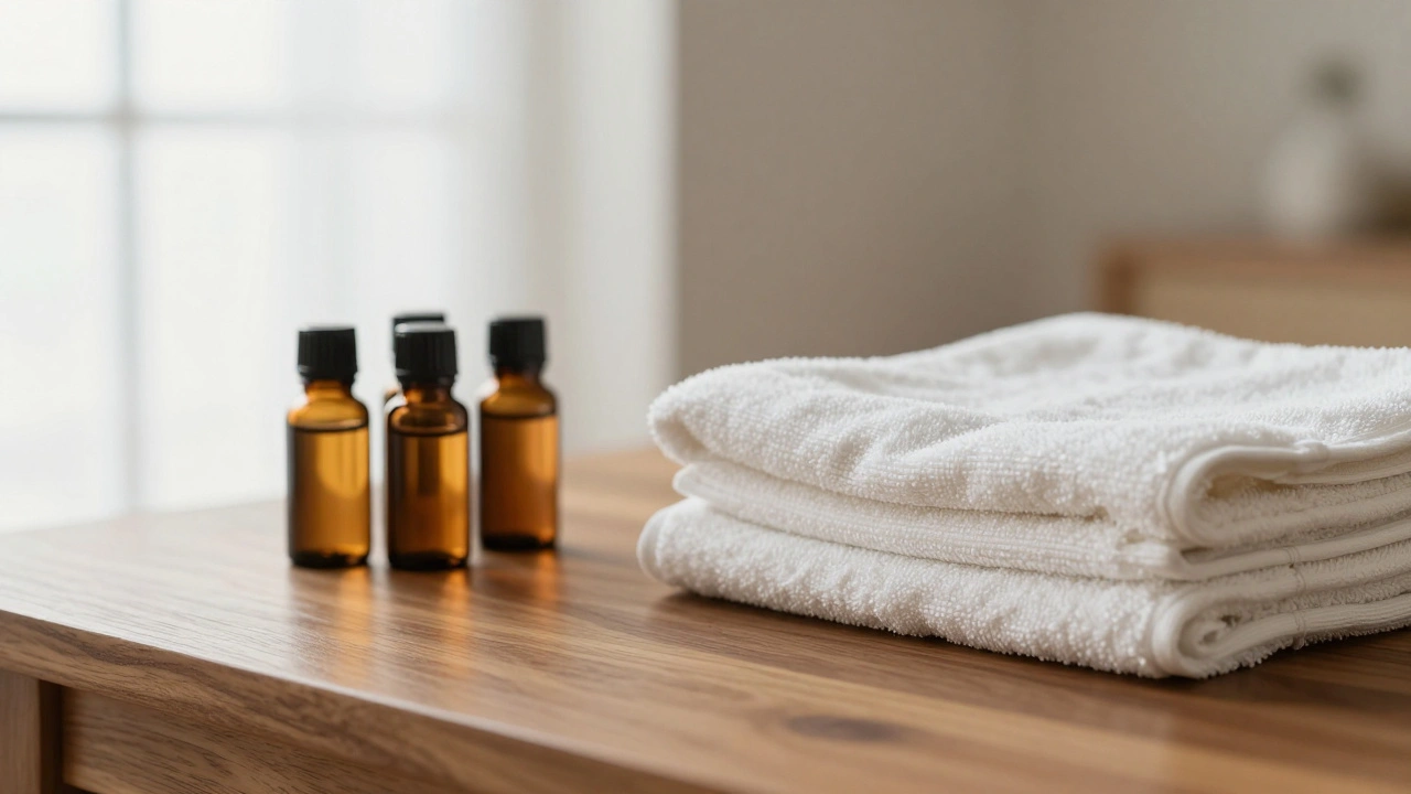 Huiles essentielles et serviettes propres dans un spa parisien