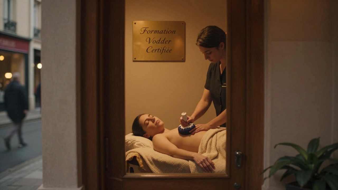 Intérieur d'un spa discret du Marais, où un client dort paisiblement sous une couverture, tandis qu'une porte entre-ouverte laisse entrevoir la ville au loin.