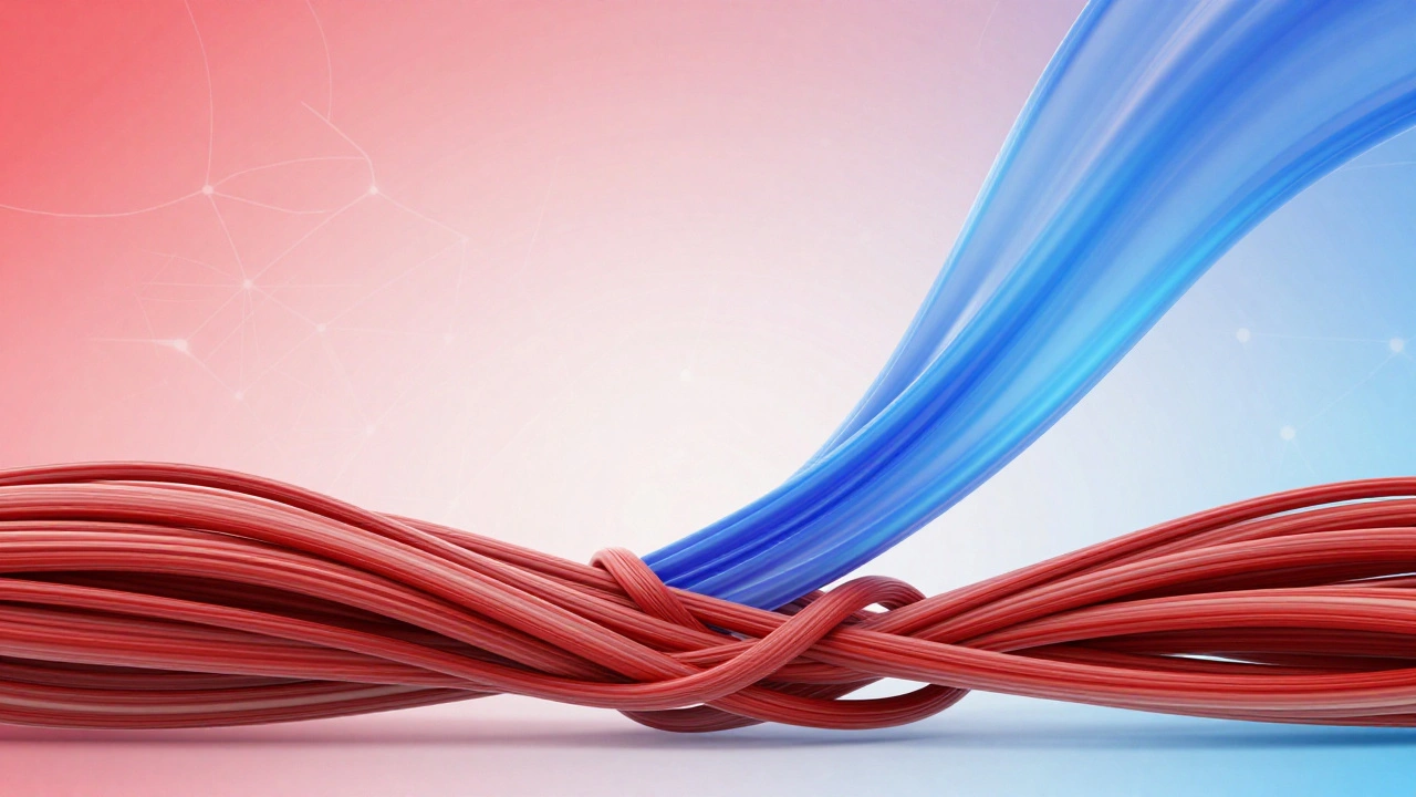 Art abstrait montrant des tensions rouges devenant bleues.