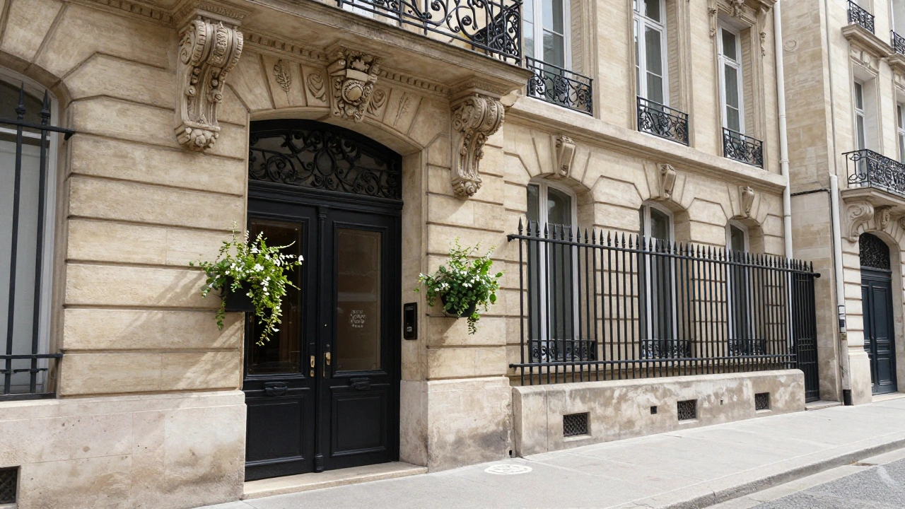 Entrée d'un hôtel particulier dans le Marais, Paris, architecture historique en pierre.