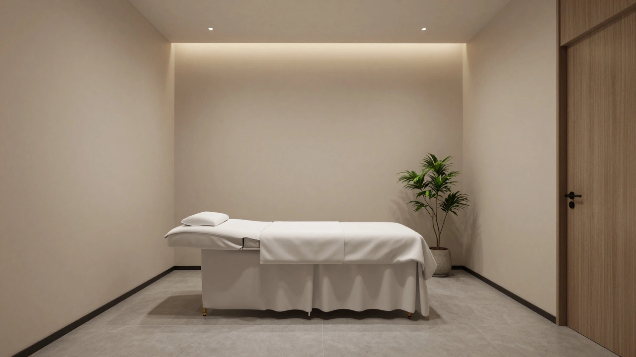 Intérieur calme et moderne d'un cabinet de thérapie vide.